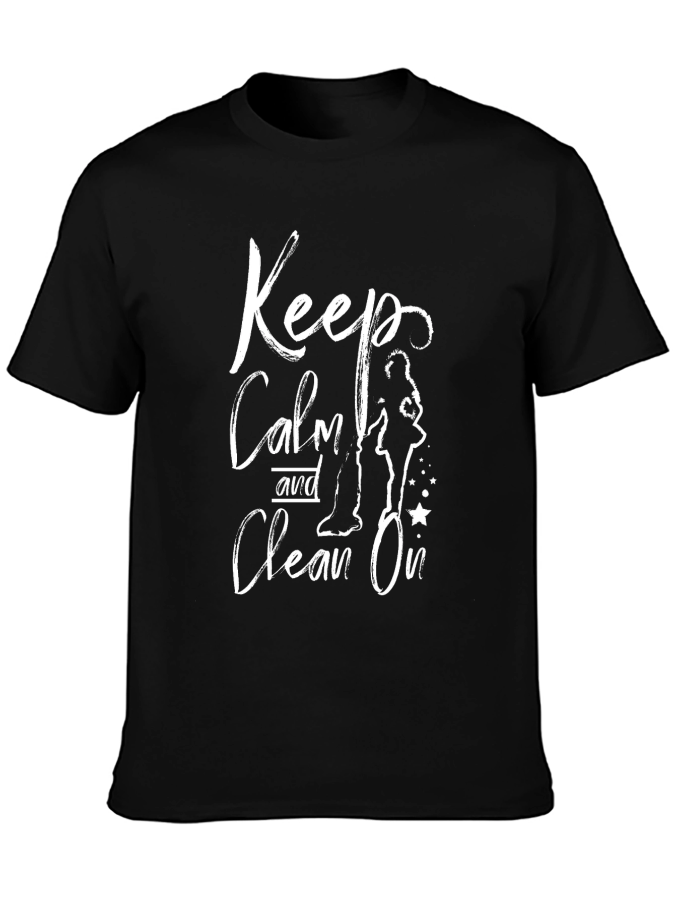 Camiseta Negra: Mantén la Calma y Limpia