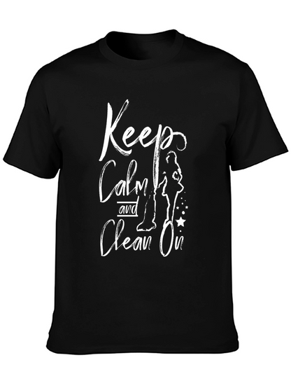 Camiseta Negra: Mantén la Calma y Limpia
