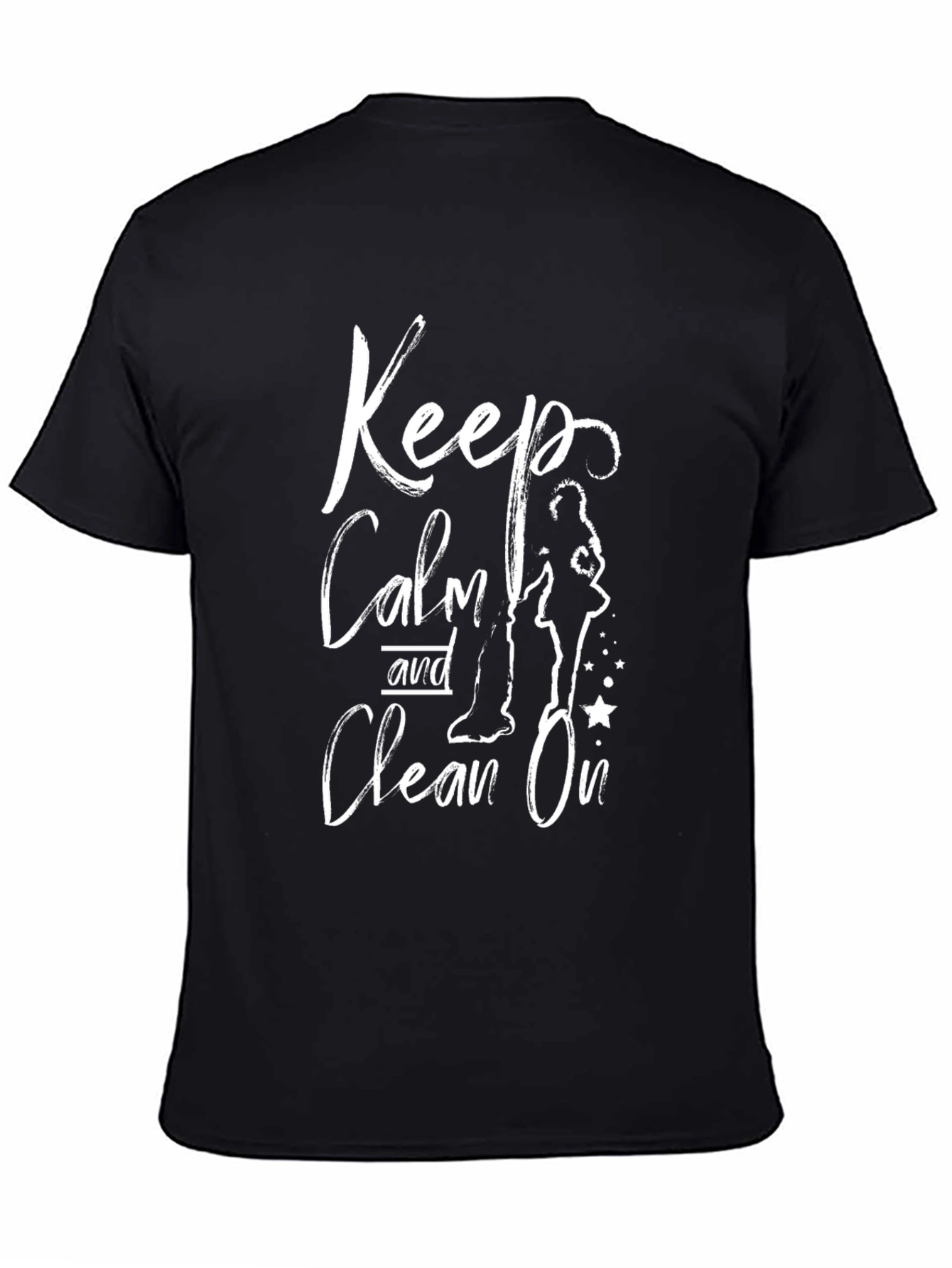 Camiseta Negra: Mantén la Calma y Limpia