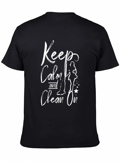Camiseta Negra: Mantén la Calma y Limpia