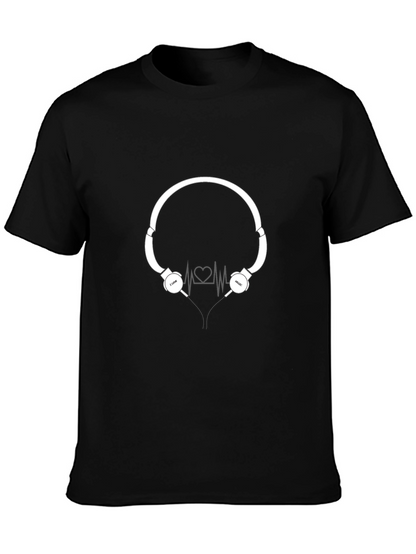 Camiseta Negra con Diseño de Audífonos Amo la Música