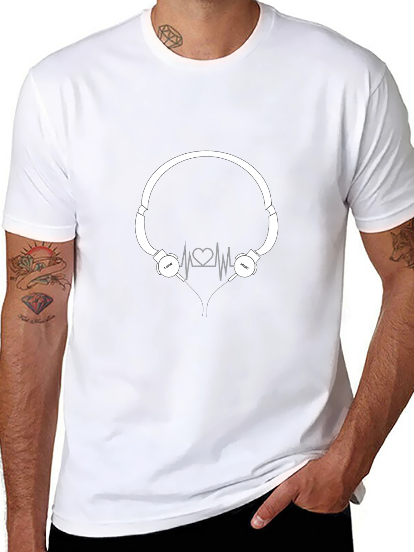 Camiseta Negra con Diseño de Audífonos Amo la Música