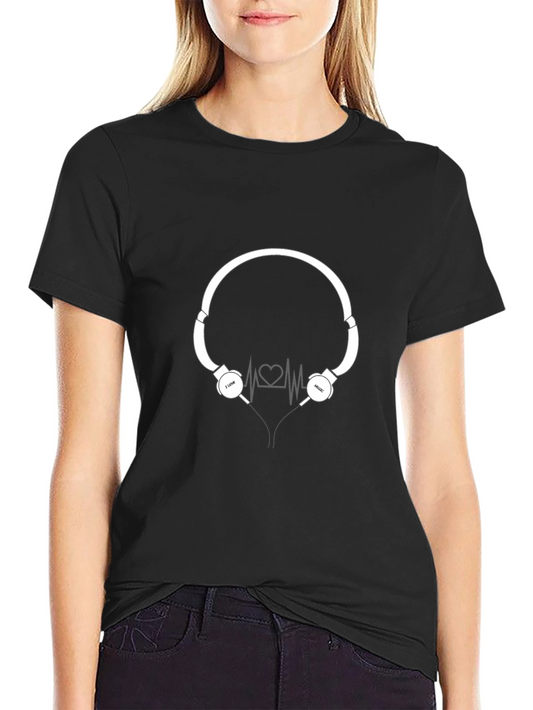 Camiseta Negra con Diseño de Audífonos Amo la Música