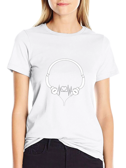Camiseta Negra con Diseño de Audífonos Amo la Música