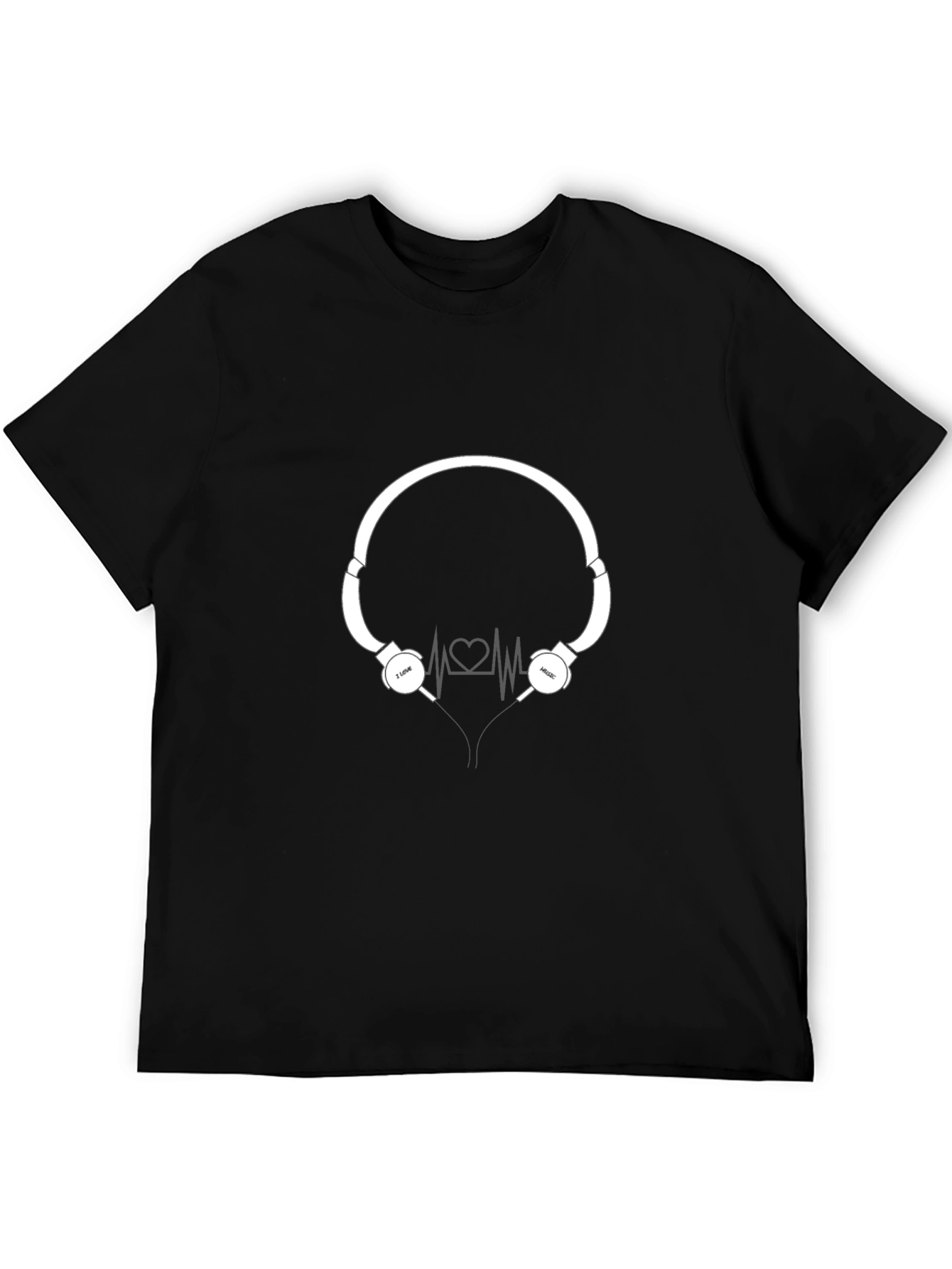 Camiseta Negra con Diseño de Audífonos Amo la Música