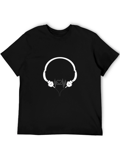 Camiseta Negra con Diseño de Audífonos Amo la Música