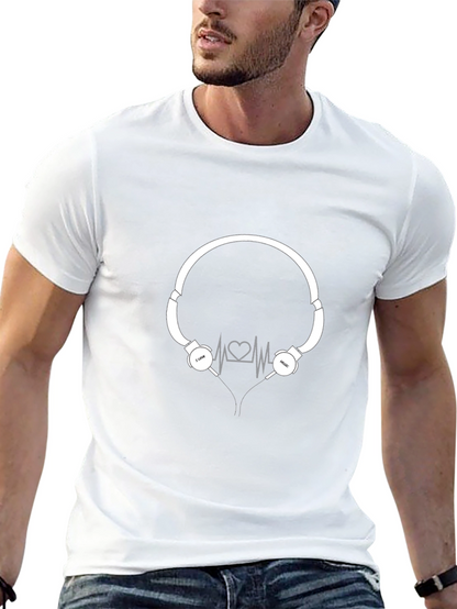 Camiseta Negra con Diseño de Audífonos Amo la Música