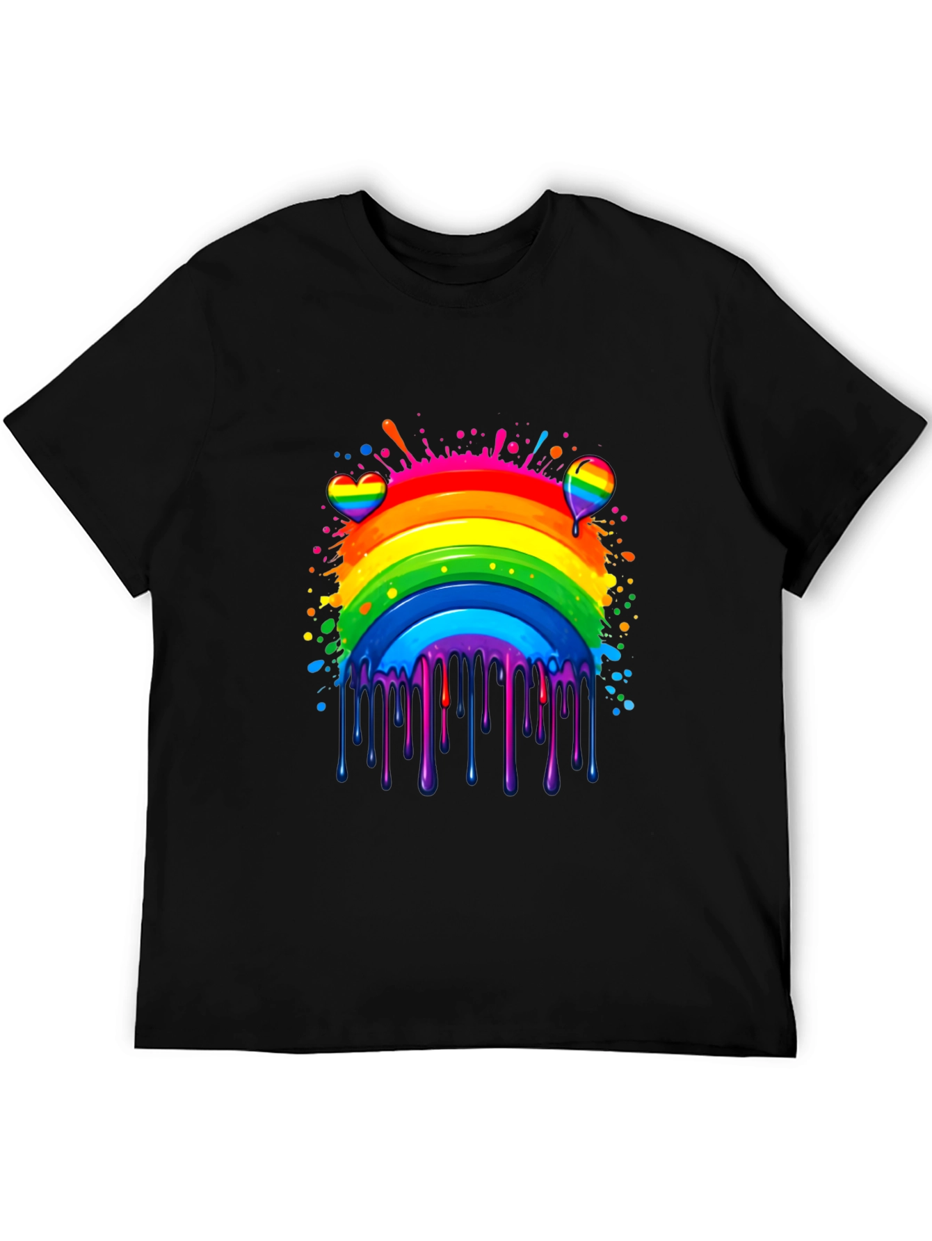 Camiseta Negra Arcoíris con Diseño Artístico