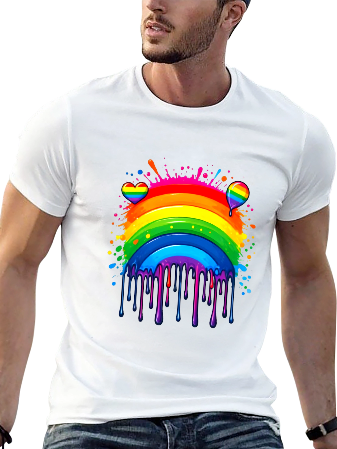 Camiseta Negra Arcoíris con Diseño Artístico