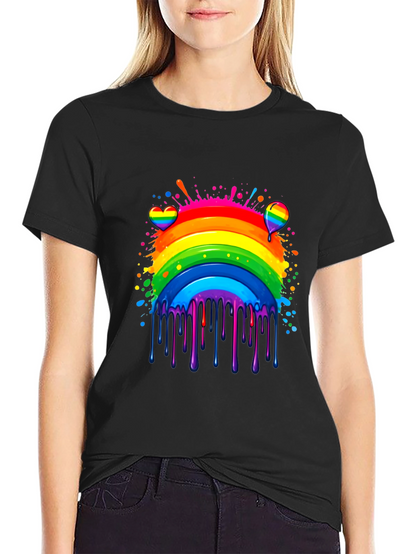Camiseta Negra Arcoíris con Diseño Artístico