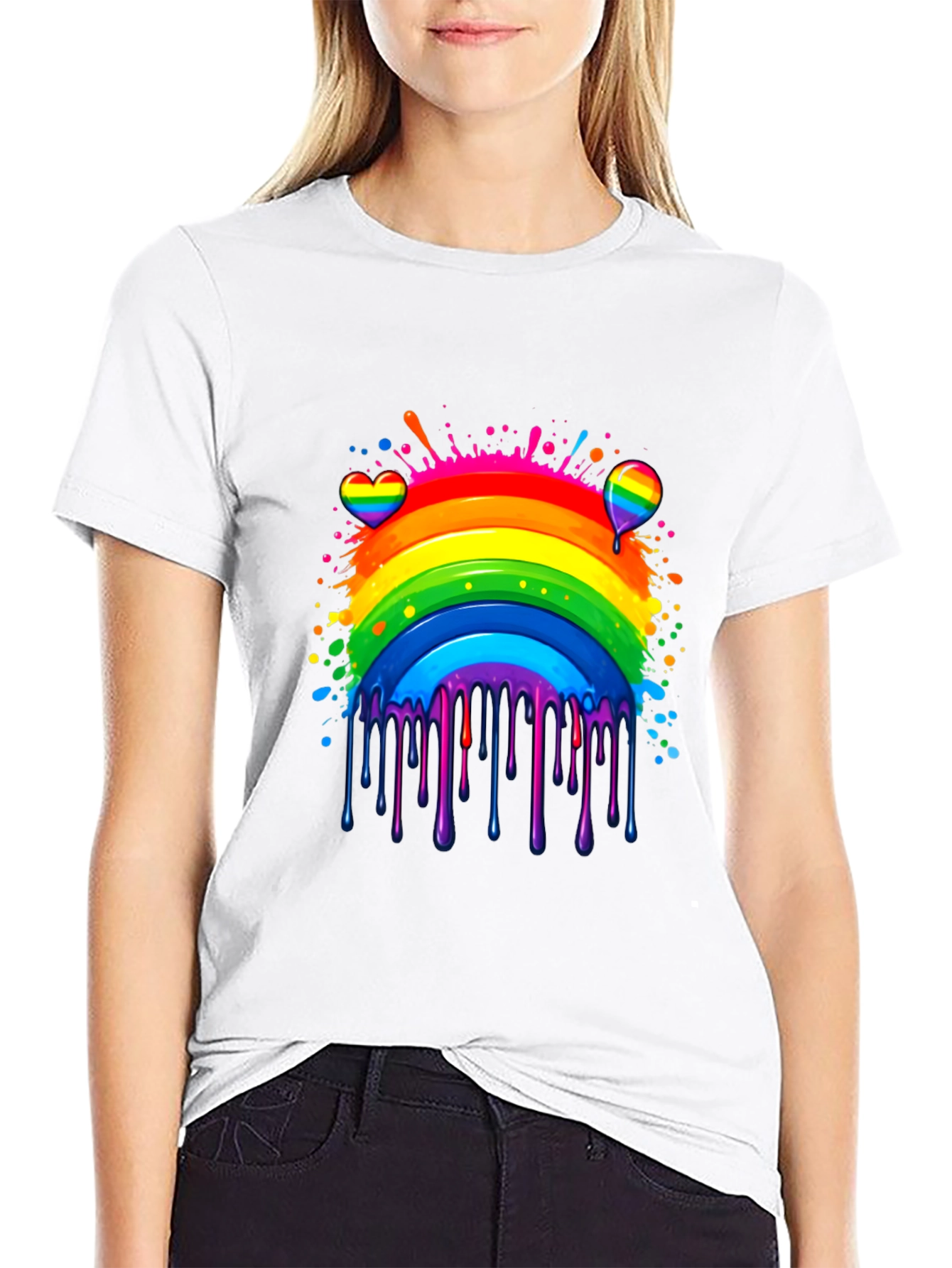 Camiseta Negra Arcoíris con Diseño Artístico