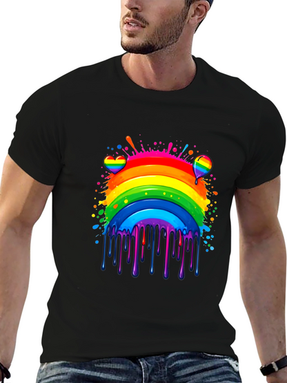 Camiseta Negra Arcoíris con Diseño Artístico