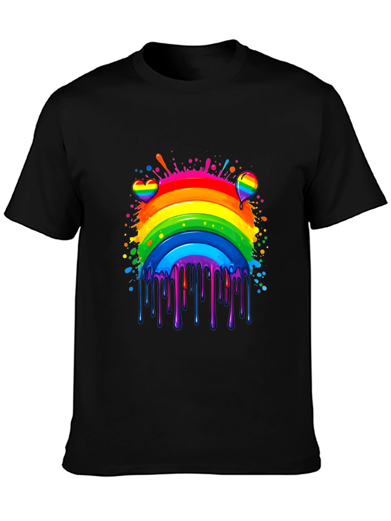 Camiseta Negra Arcoíris con Diseño Artístico