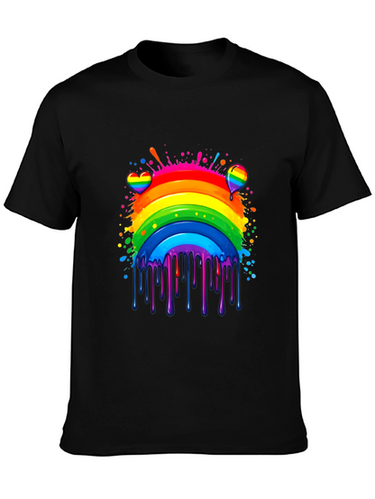 Camiseta Negra Arcoíris con Diseño Artístico