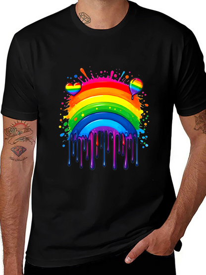 Camiseta Negra Arcoíris con Diseño Artístico