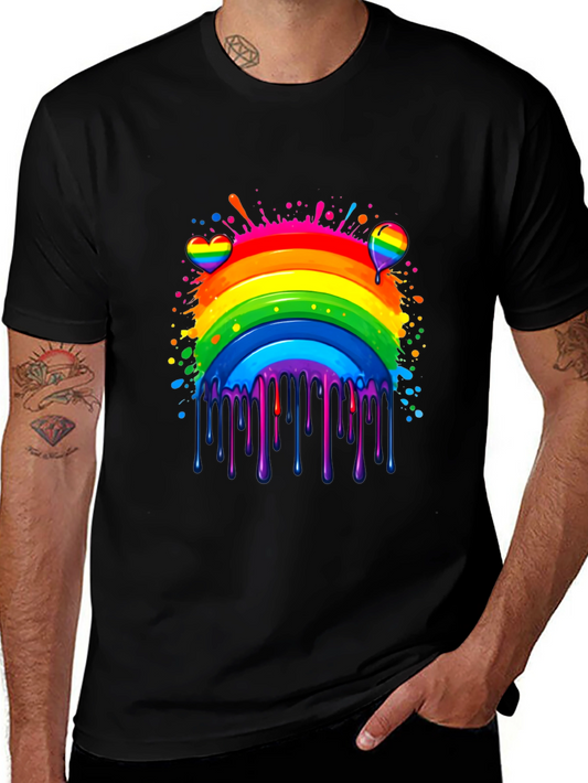 Camiseta Negra Arcoíris con Diseño Artístico