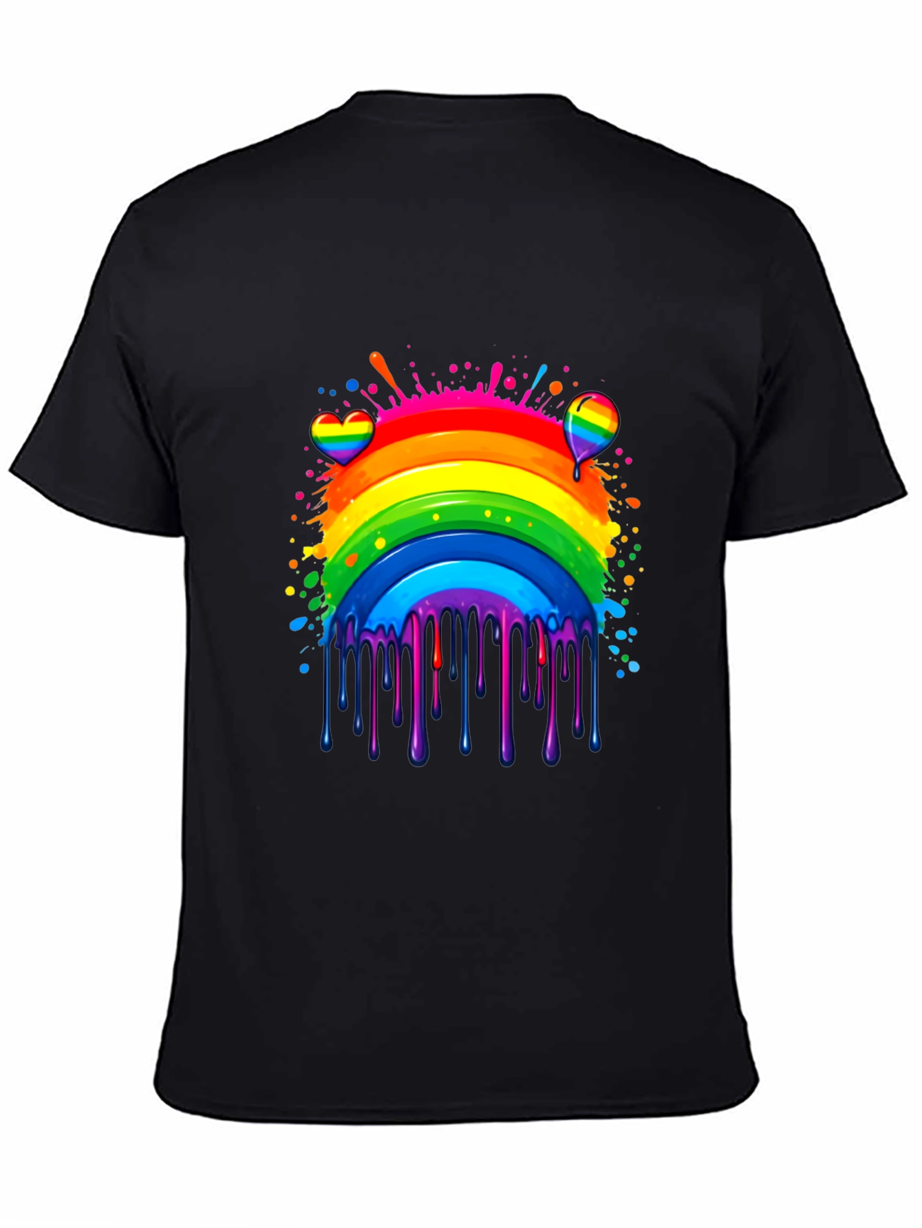 Camiseta Negra Arcoíris con Diseño Artístico