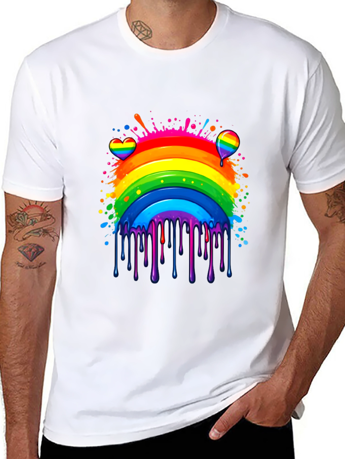 Camiseta Negra Arcoíris con Diseño Artístico