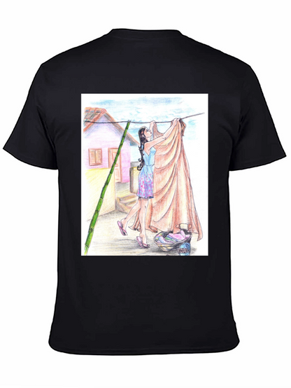Camiseta Negra con Diseño Artístico de Lavandería