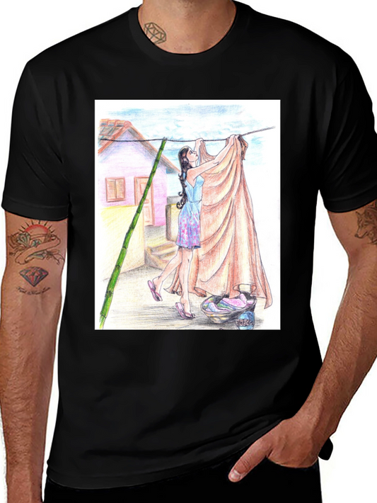 Camiseta Negra con Diseño Artístico de Lavandería