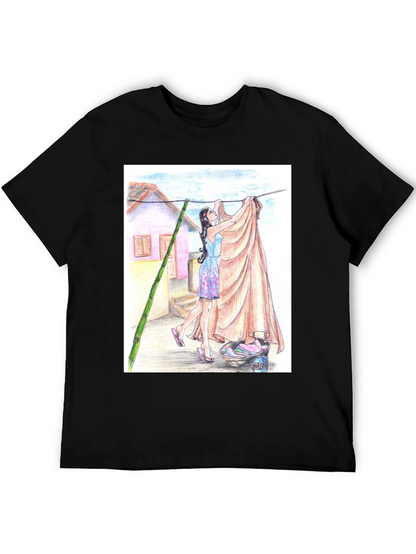 Camiseta Negra con Diseño Artístico de Lavandería