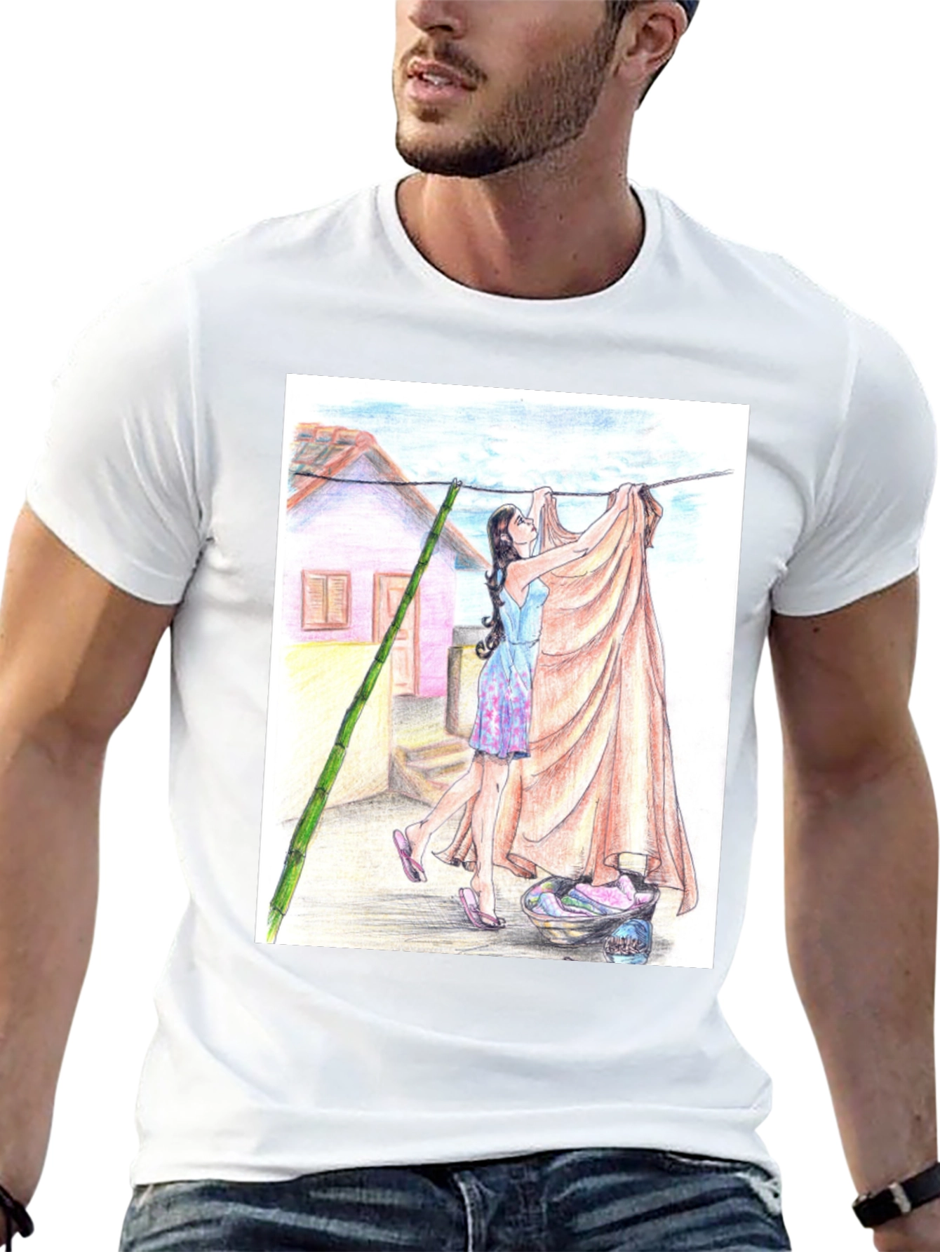 Camiseta Negra con Diseño Artístico de Lavandería
