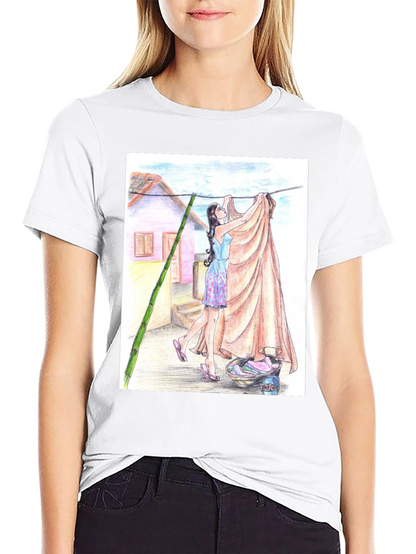 Camiseta Negra con Diseño Artístico de Lavandería