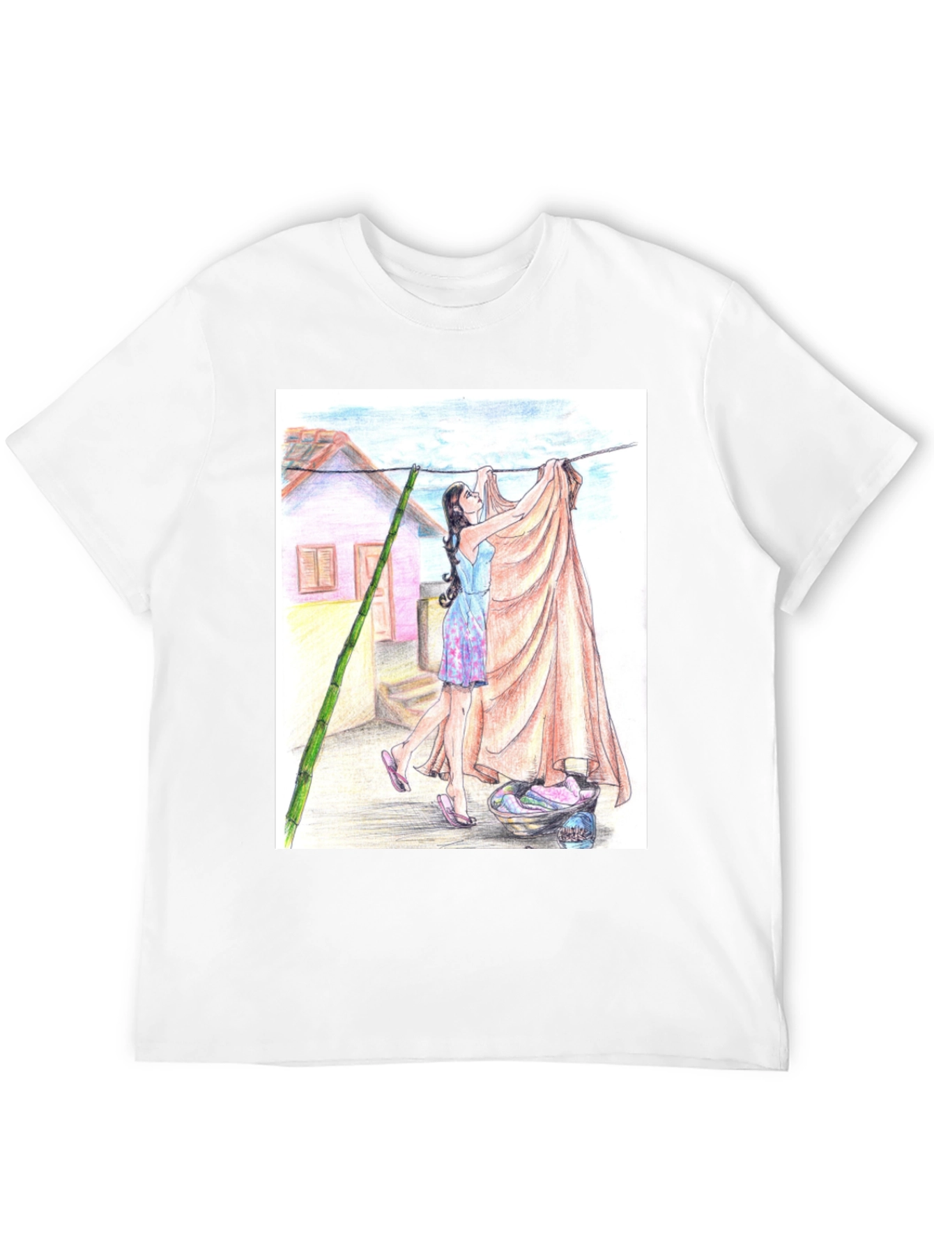 Camiseta Negra con Diseño Artístico de Lavandería