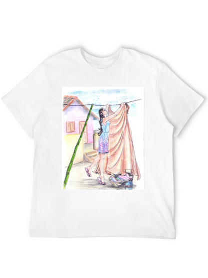 Camiseta Negra con Diseño Artístico de Lavandería