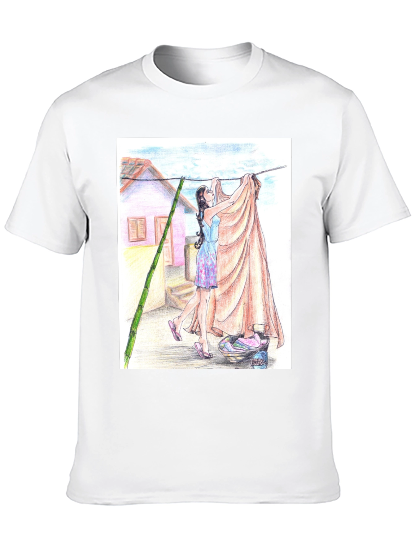 Camiseta Negra con Diseño Artístico de Lavandería