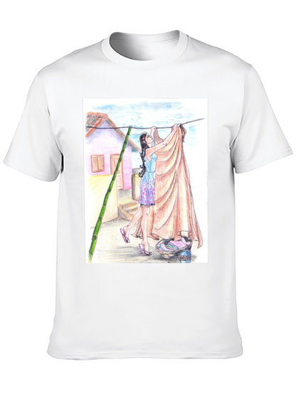 Camiseta Negra con Diseño Artístico de Lavandería