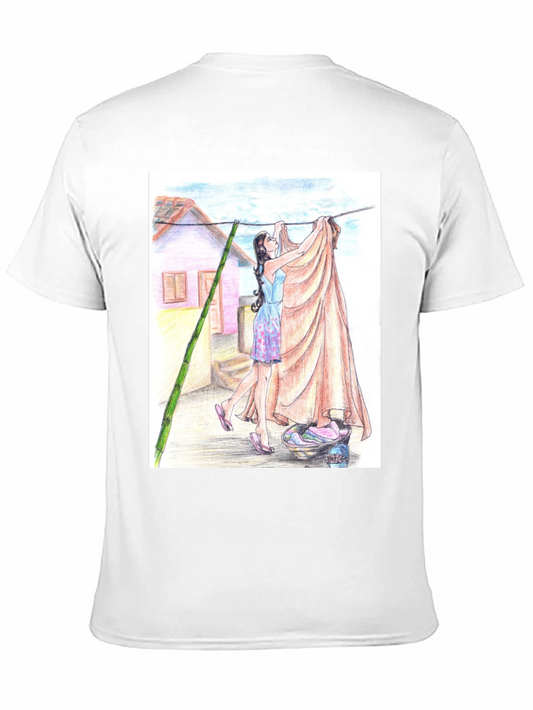 Camiseta Negra con Diseño Artístico de Lavandería