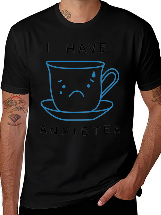Camiseta Negra Anxietea con Diseño de Taza Triste