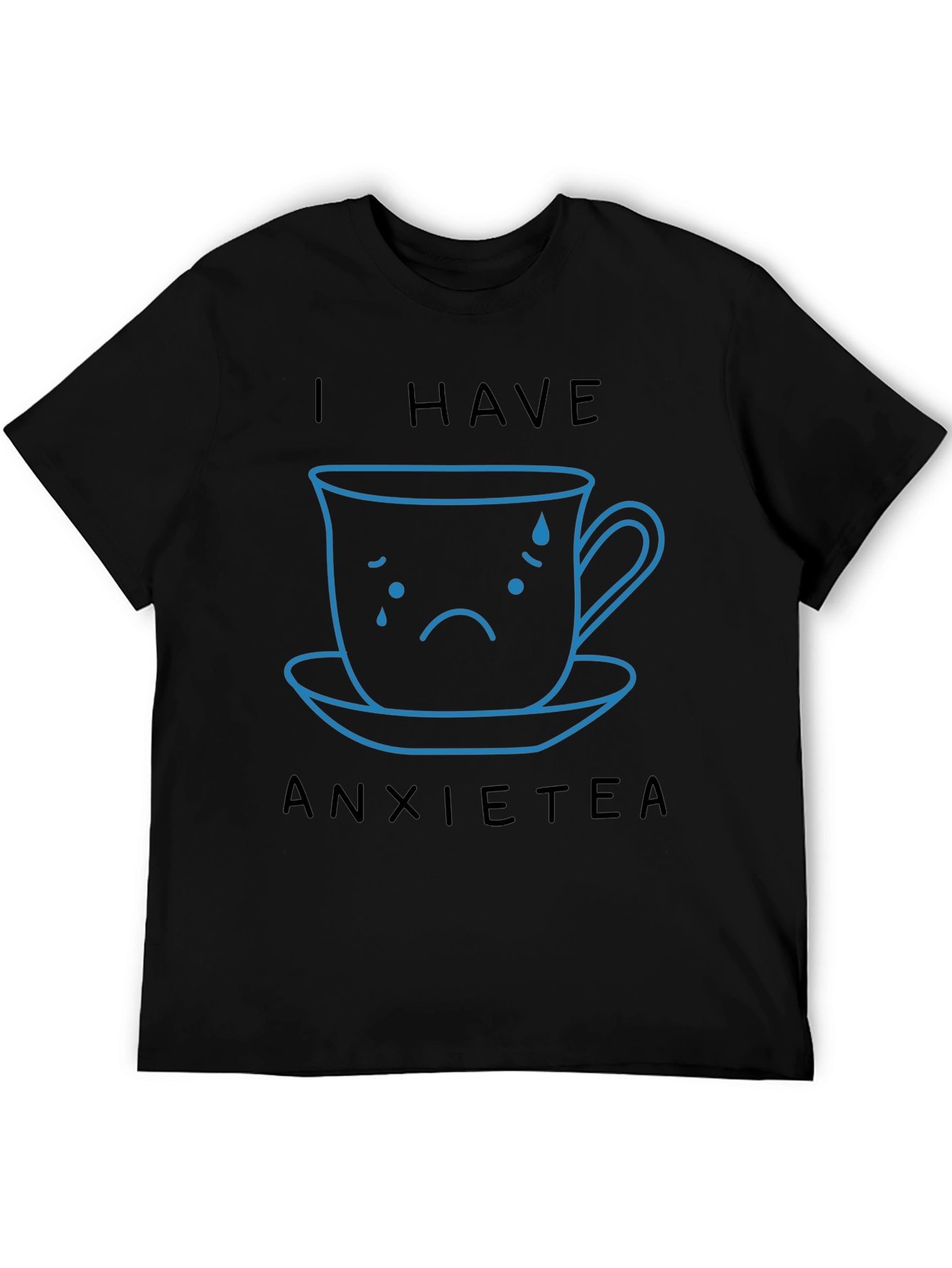 Camiseta Negra Anxietea con Diseño de Taza Triste
