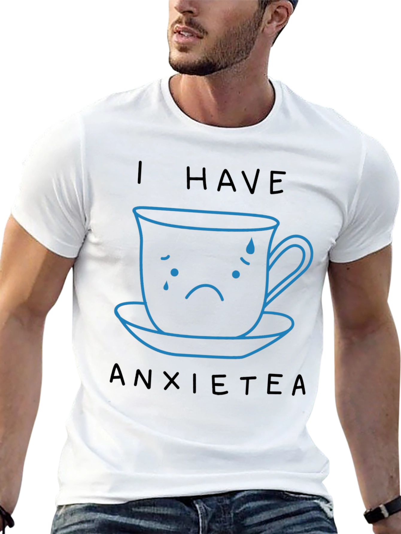 Camiseta Negra Anxietea con Diseño de Taza Triste