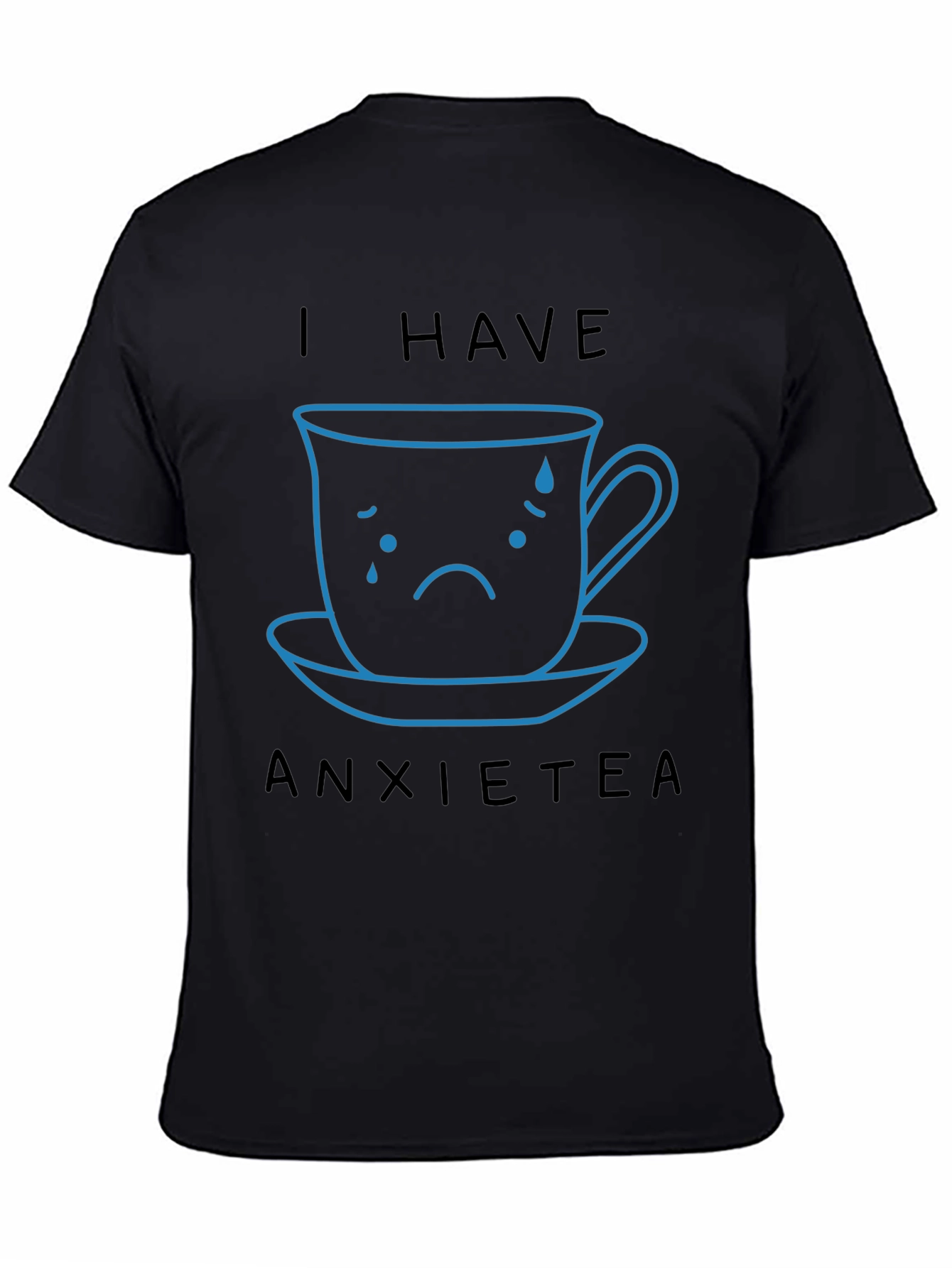 Camiseta Negra Anxietea con Diseño de Taza Triste