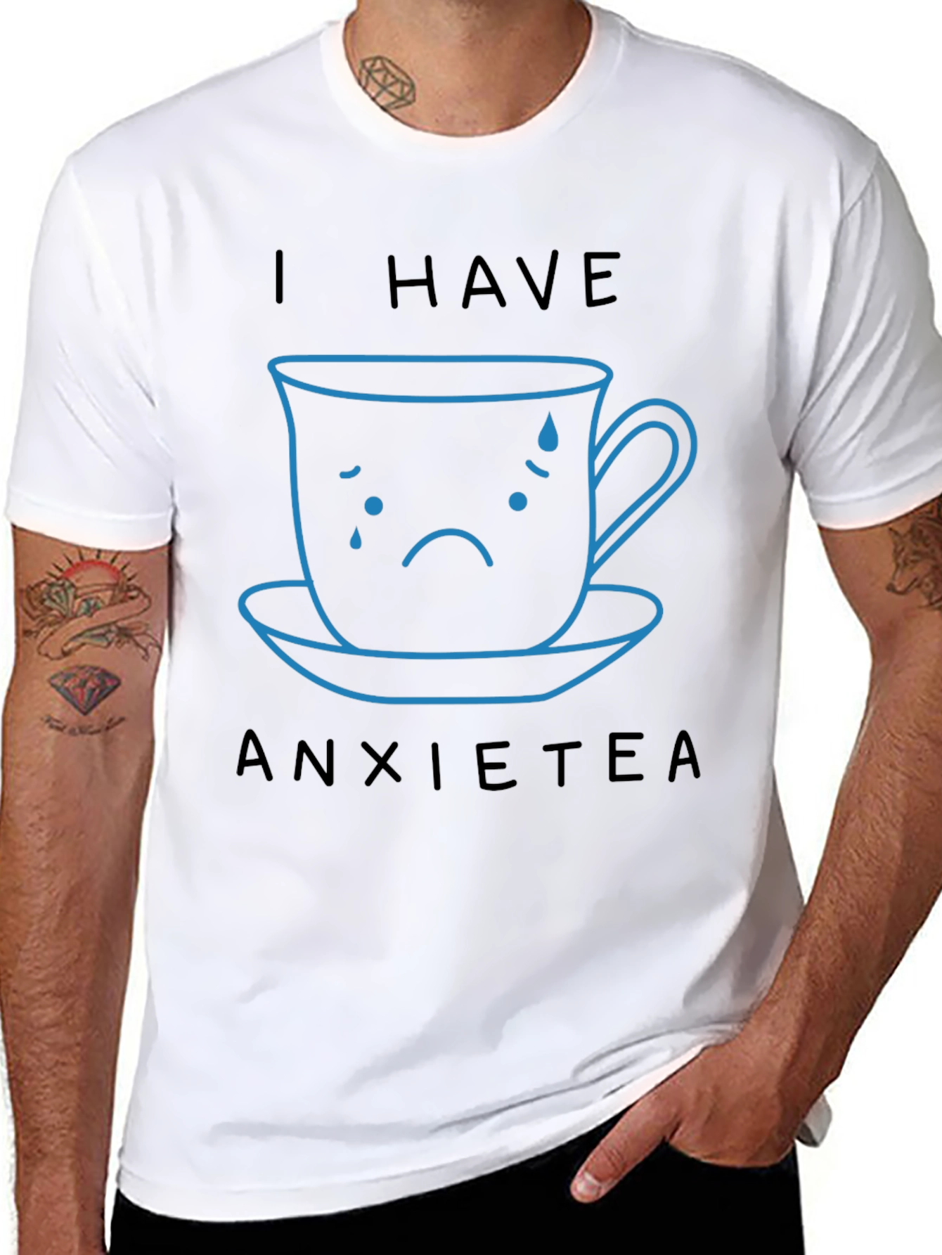 Camiseta Negra Anxietea con Diseño de Taza Triste