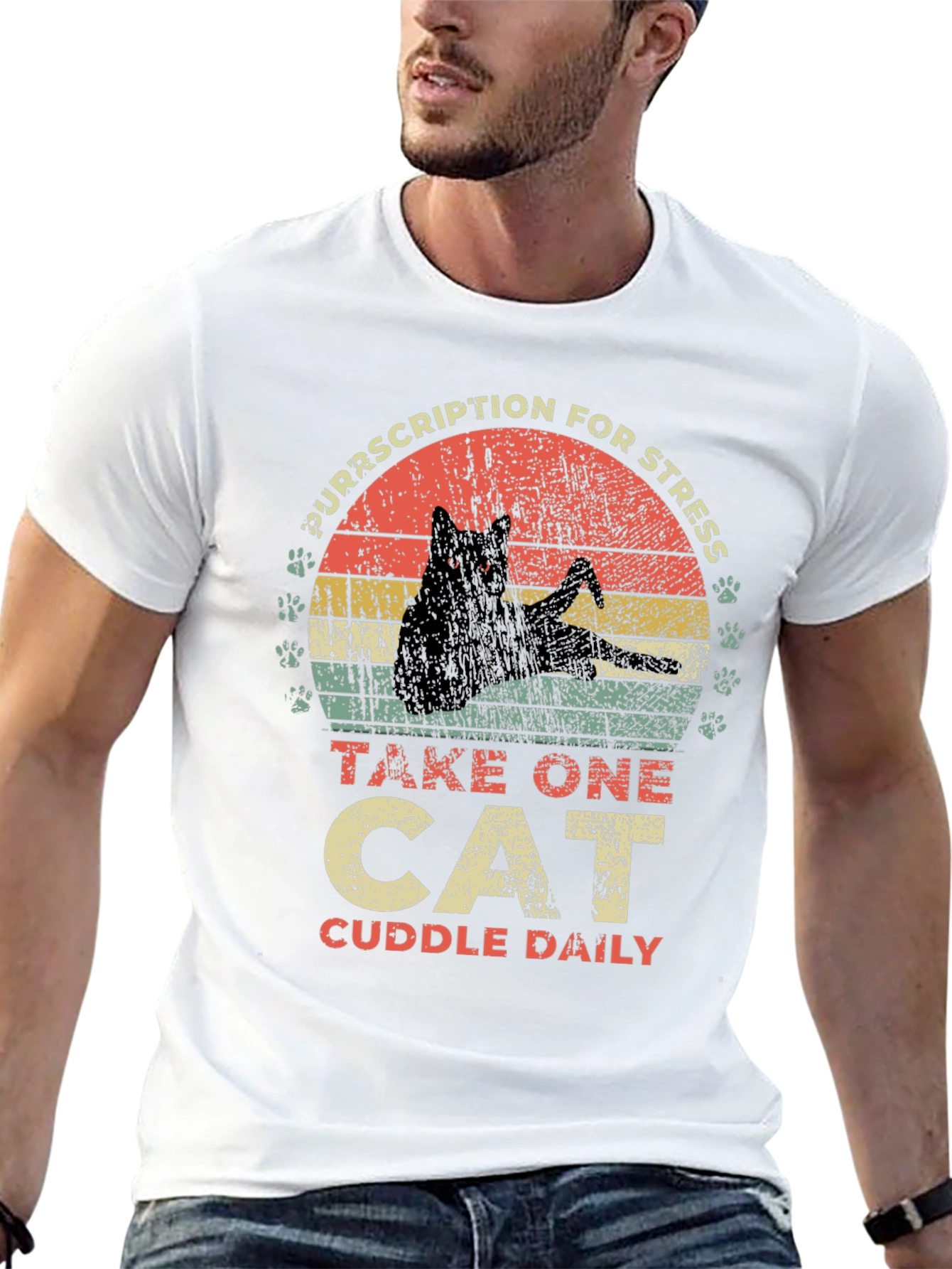 Camiseta Receta para el Estrés: ¡Un Gato al Día!