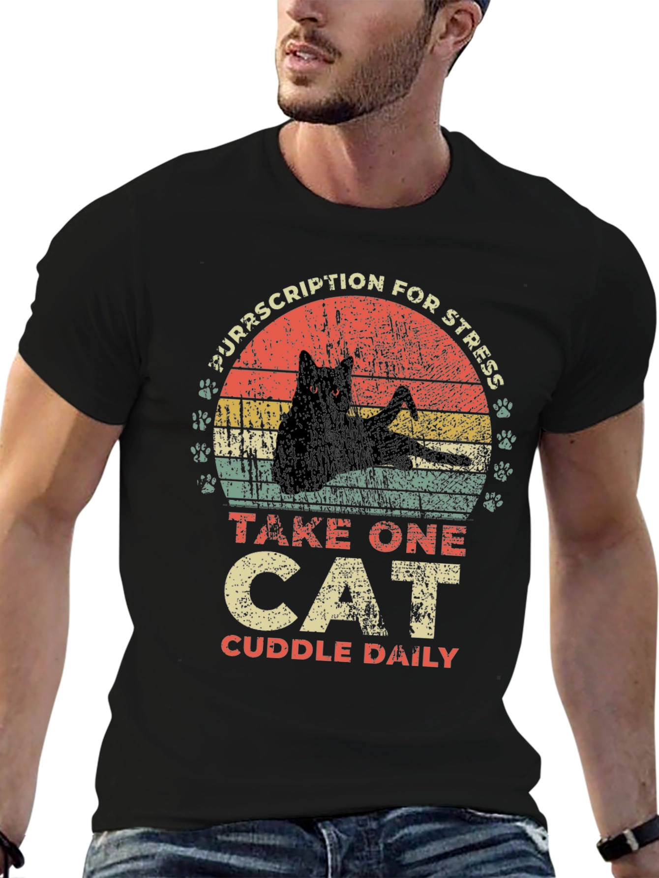 Camiseta Receta para el Estrés: ¡Un Gato al Día!