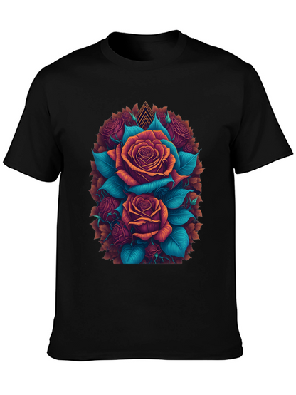 Camiseta Negra con Diseño Floral de Rosas