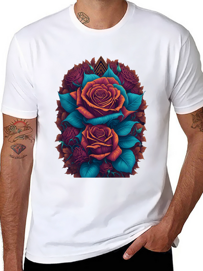 Camiseta Negra con Diseño Floral de Rosas