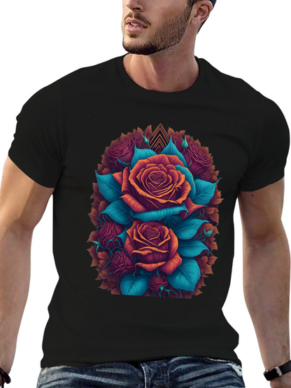 Camiseta Negra con Diseño Floral de Rosas