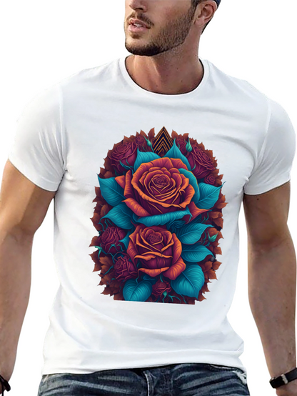 Camiseta Negra con Diseño Floral de Rosas