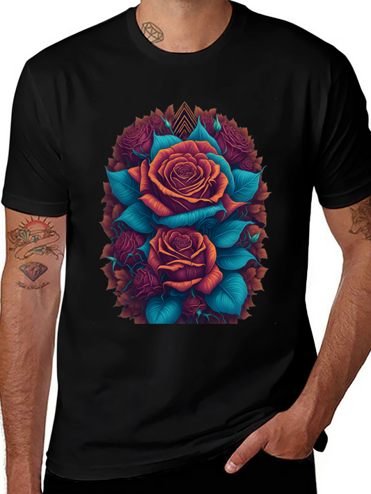 Camiseta Negra con Diseño Floral de Rosas