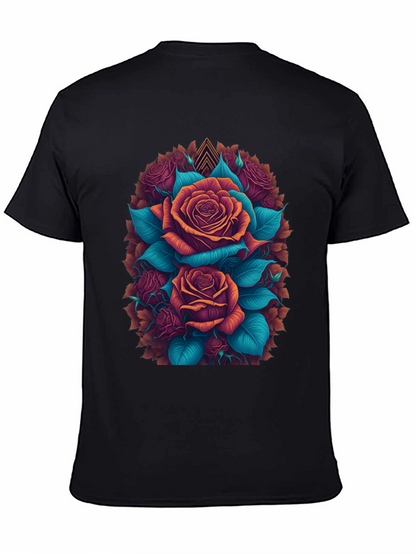 Camiseta Negra con Diseño Floral de Rosas