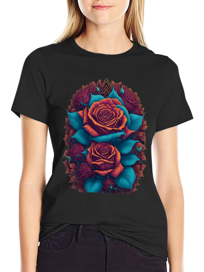 Camiseta Negra con Diseño Floral de Rosas