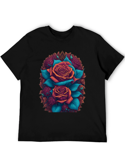Camiseta Negra con Diseño Floral de Rosas