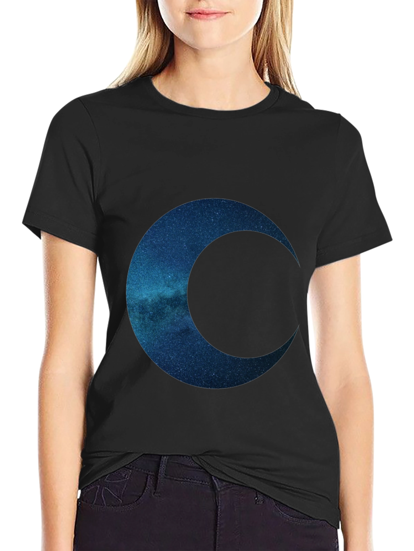 Camiseta Negra con Diseño de Luna Galáctica