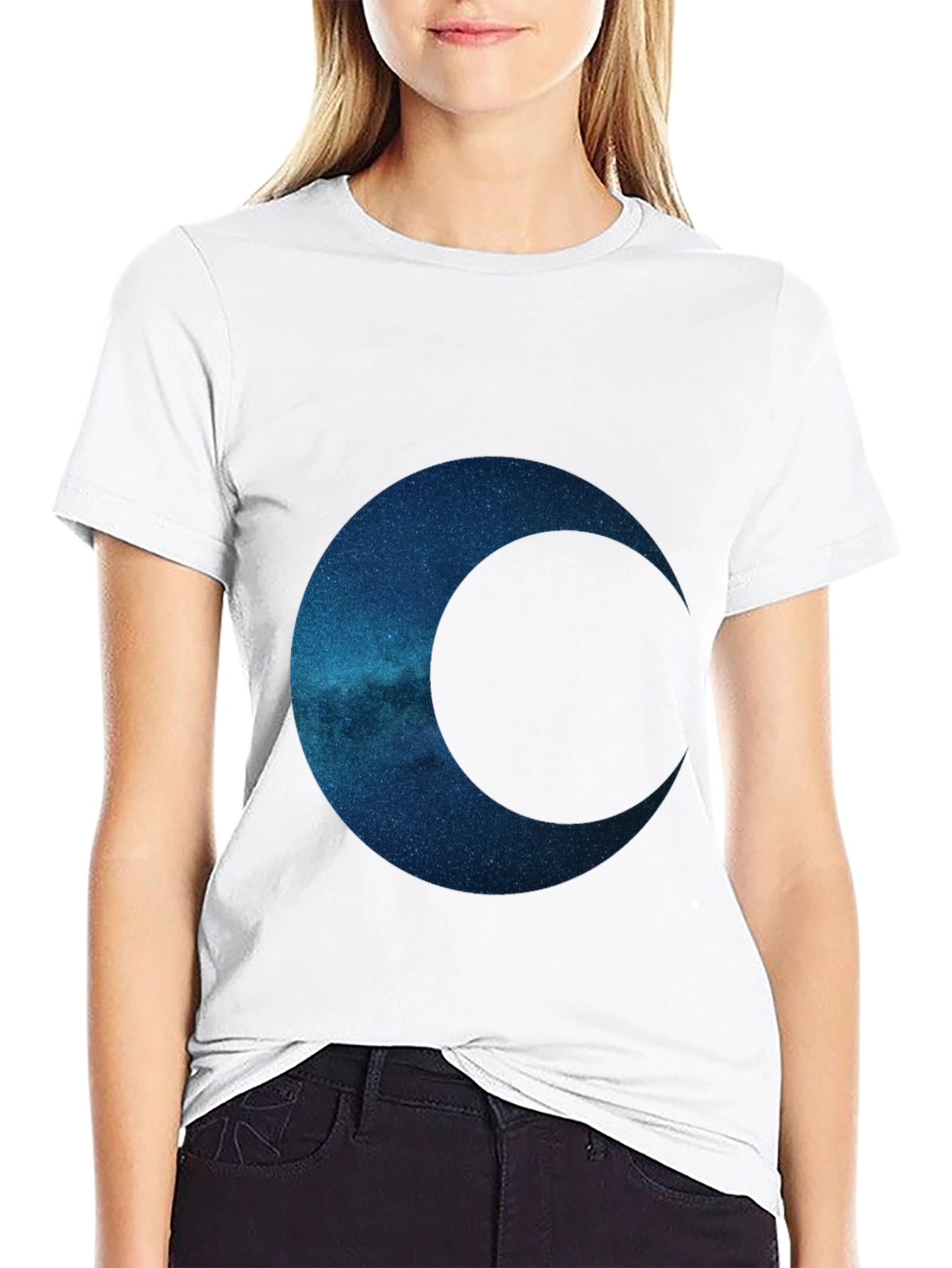 Camiseta Negra con Diseño de Luna Galáctica