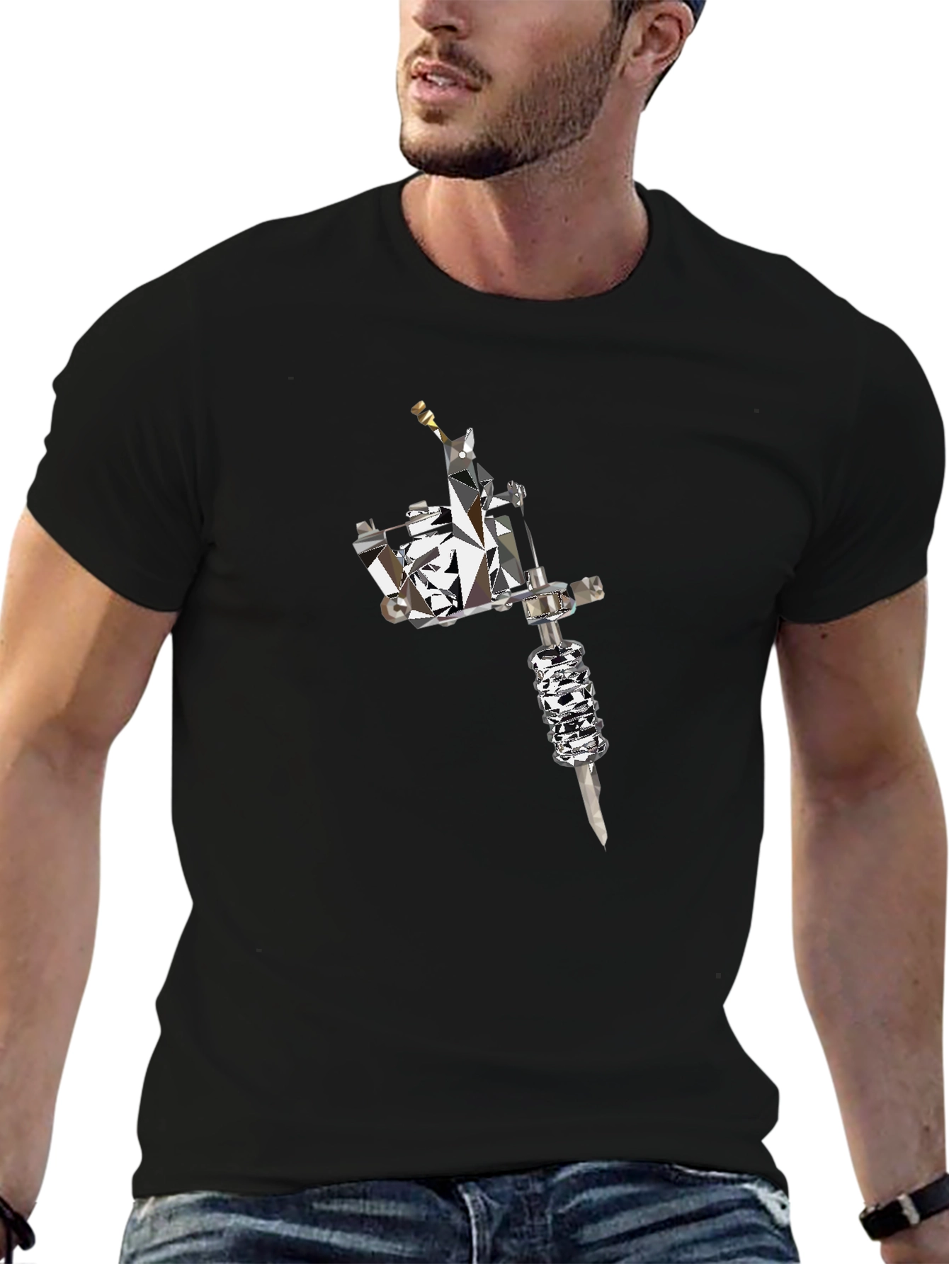 Camiseta Negra con Diseño de Máquina de Tatuaje